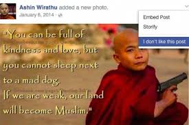 Photo partagé sur Facebook par Ashin Wirathu, un moine bouddhiste birmane, incitant à la haine contre les musulmans.